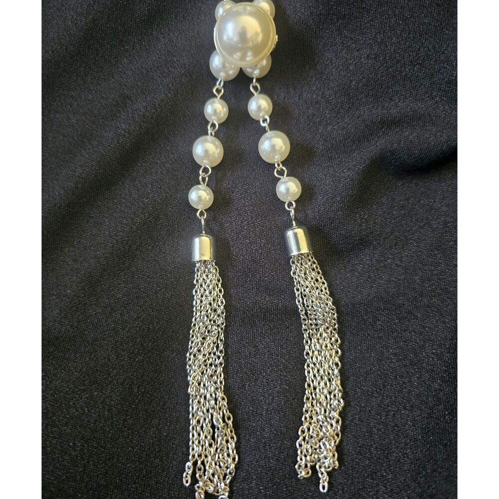 Paparazzi Faux Pearl Lariat Tassel Necklace & Earrings Set – Silver Tone | NWT
